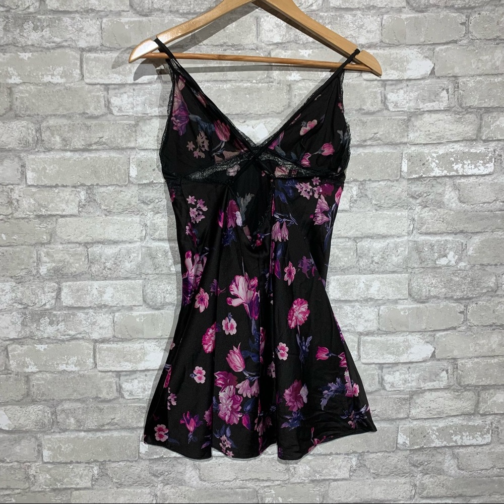 Victoria's Secret Black and Purple Floral Chemise